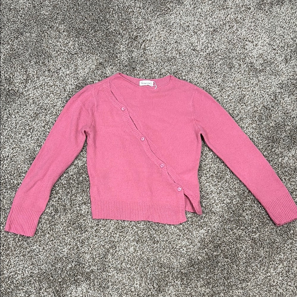 Asymmetrical Pink Button-Front Knit Cardigan